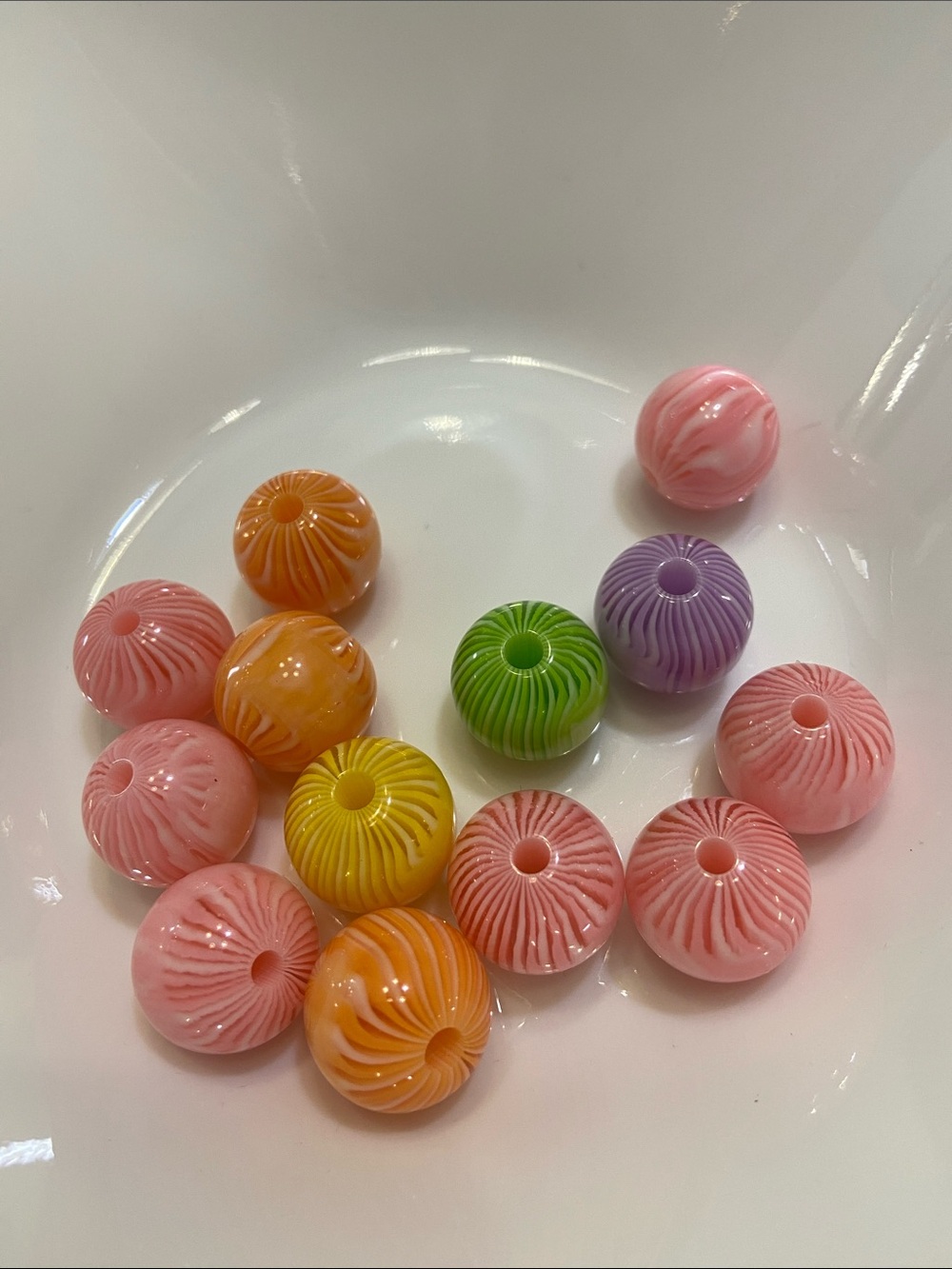 Colorful Swirled Acrylic Beads - Pink, Orange, Yellow, Green, Purple